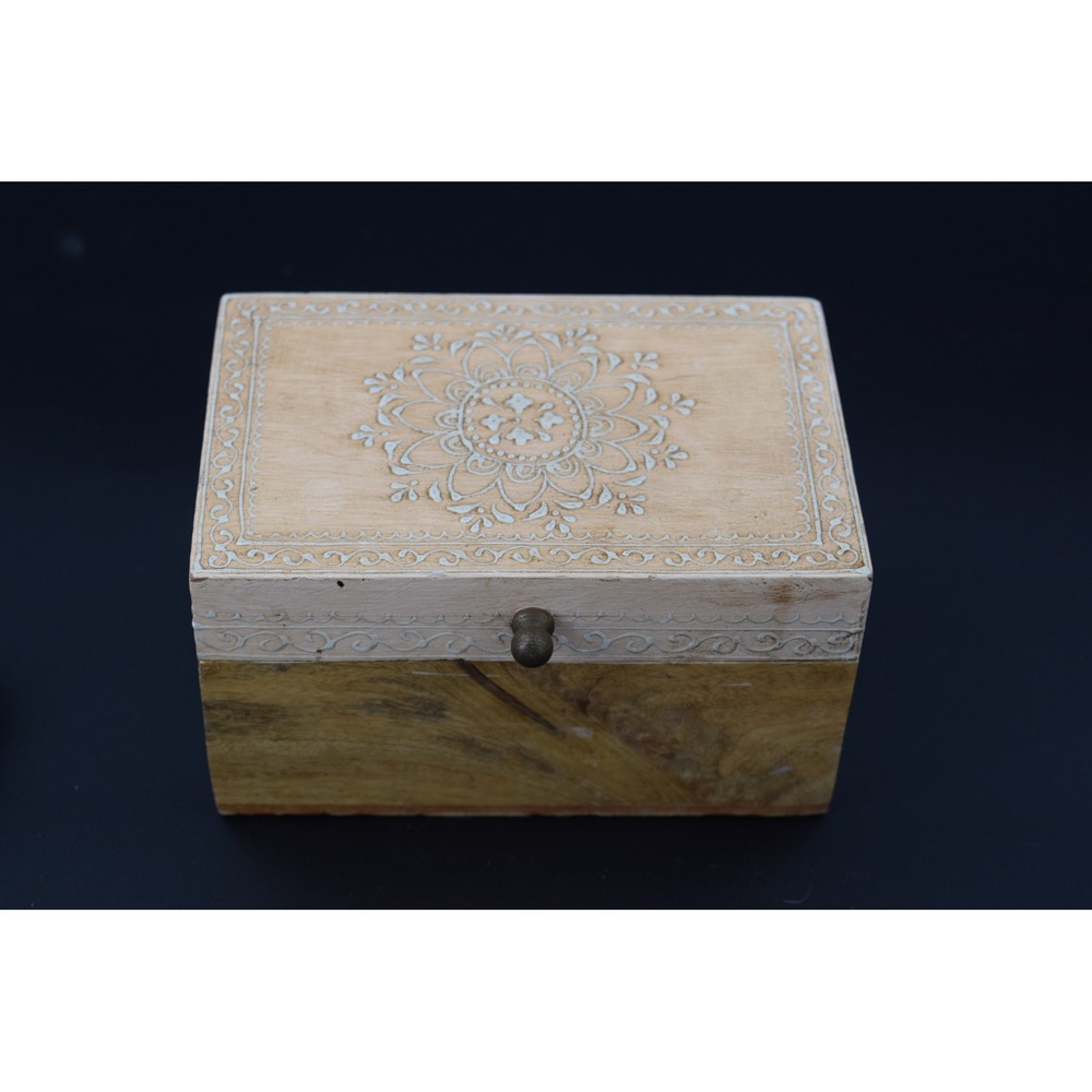 Pier 1 Imports Trinket Box Small Natural Good Mandala Wood Hand Painted Boho